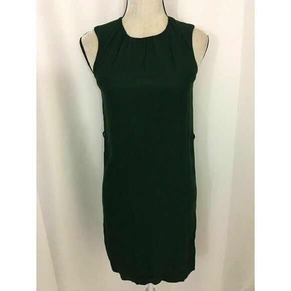 Zara Womens Solid Forest Green Scoop Neck Tank Mini Dress Viscose Xs - Picture 1 of 10